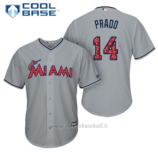 Maglia Baseball Uomo Miami Marlins 2017 Estrellas y Rayas Martin Prado Grigio Cool Base